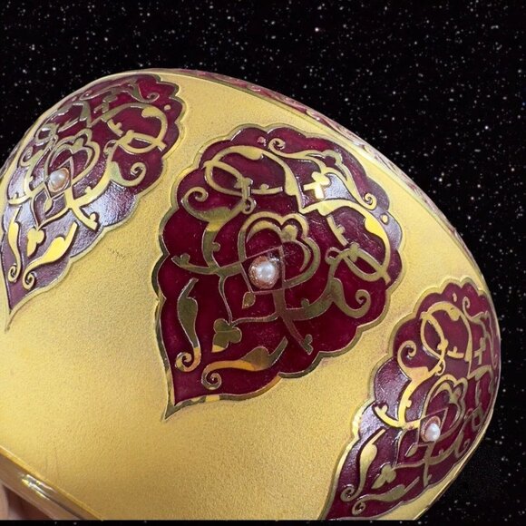 Decorium Turkish Glass Handcrafted Candy Dish Bowl Gold Gild W Lid Marked VTG - Picture 3 of 16